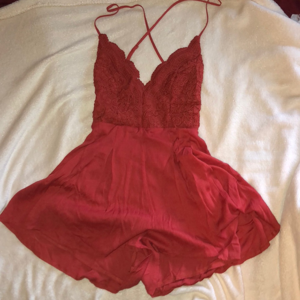 Lace orange romper